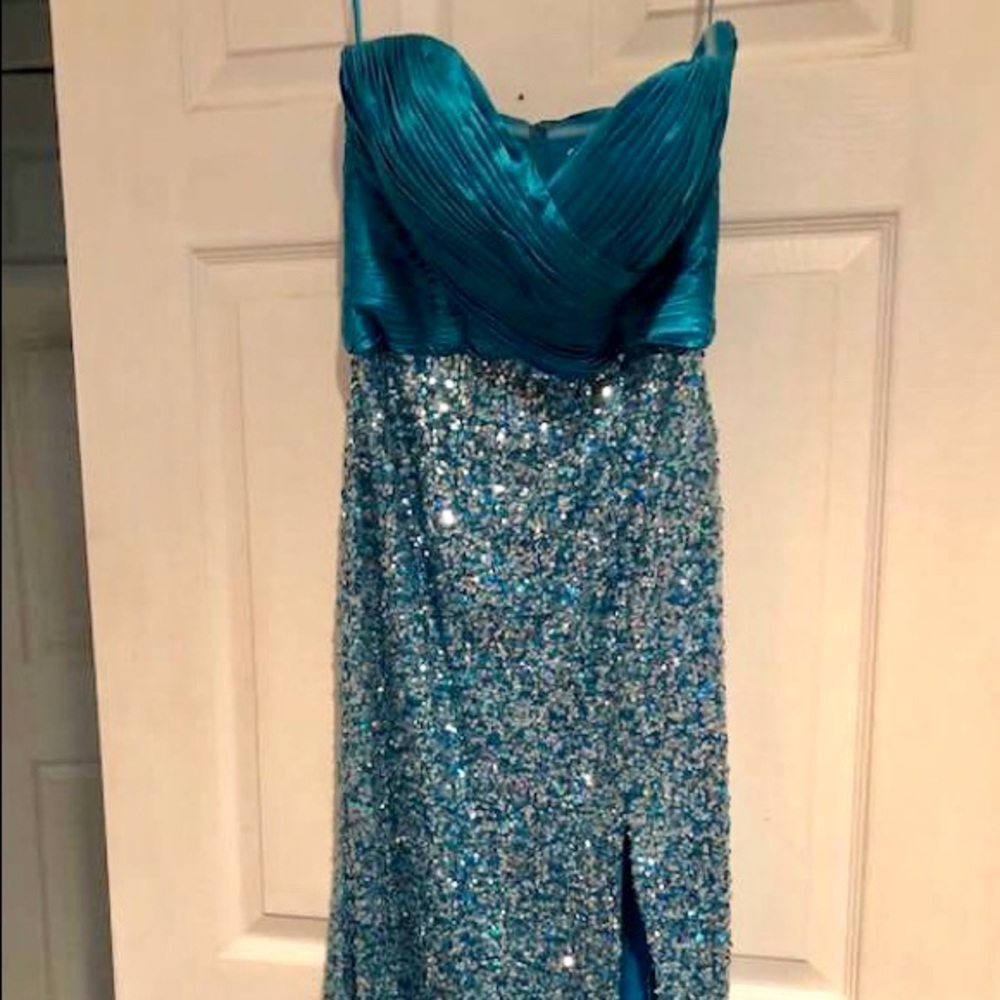 Blue Sequin Prom Dress